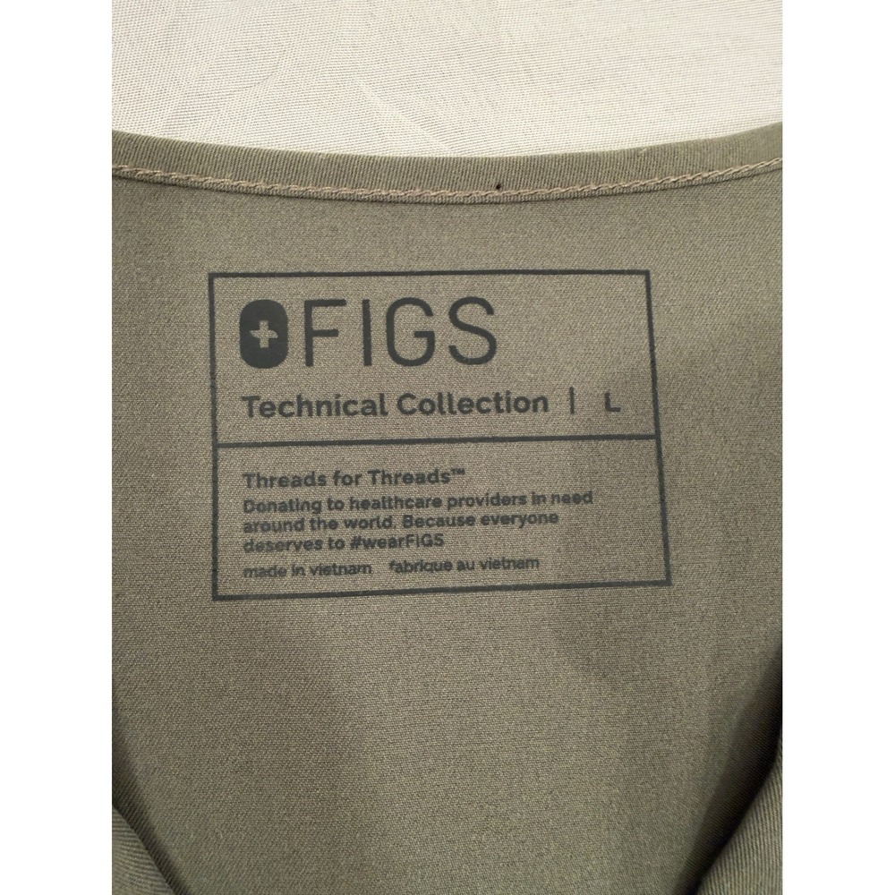 FIGS Casma Three Pocket Scrub Top Olive Green Womens Large FW1100 V-Neck - Picture 2 of 5